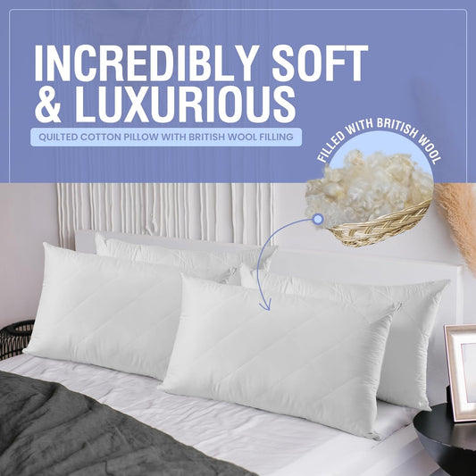 Pack of 1 British Wool for Sleeping Quilted Wool Pillow