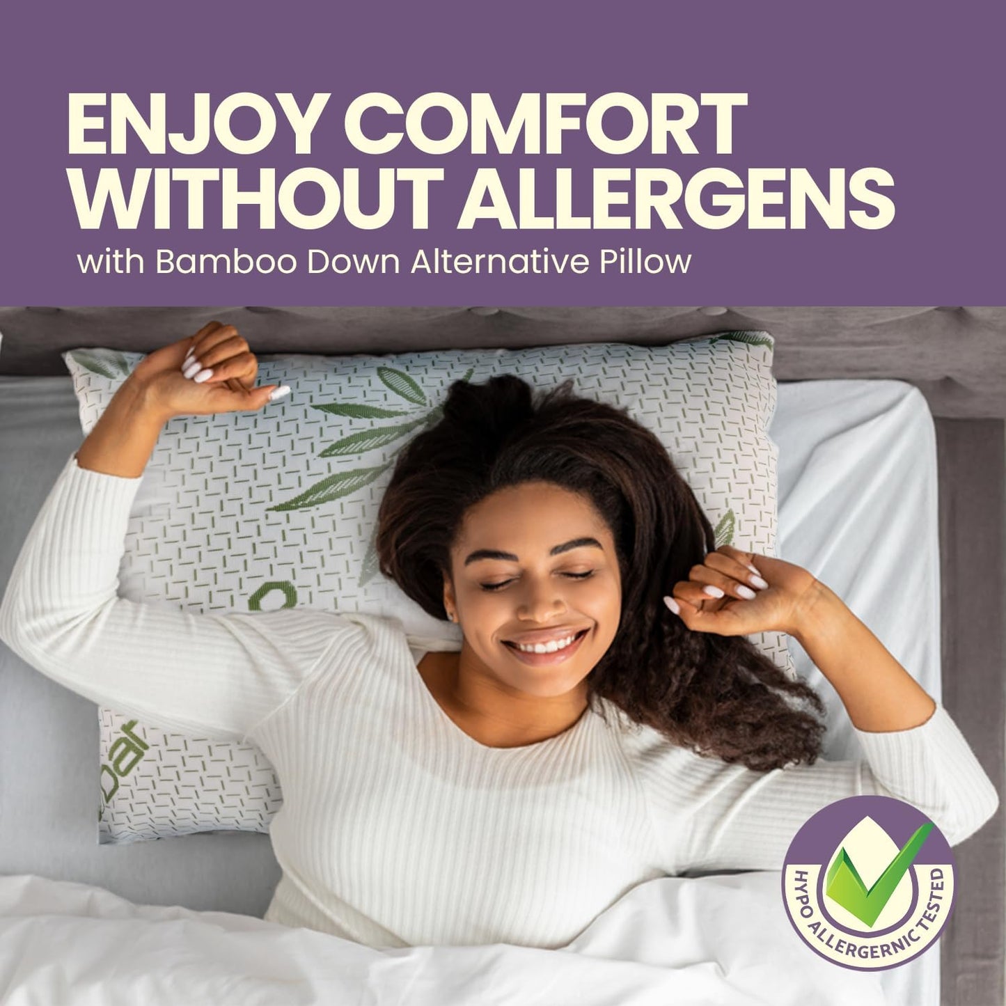 Pack of 2 Hollowfibre Filled Bamboo Bed Pillow for Side Sleeper