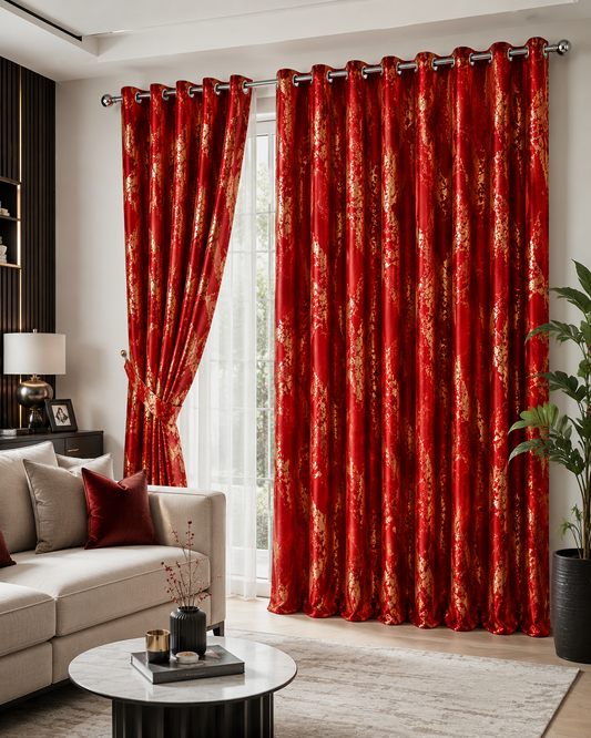 Modern Gold Foil Marble Print Drapes | Room Darkening Eyelet Curtains
