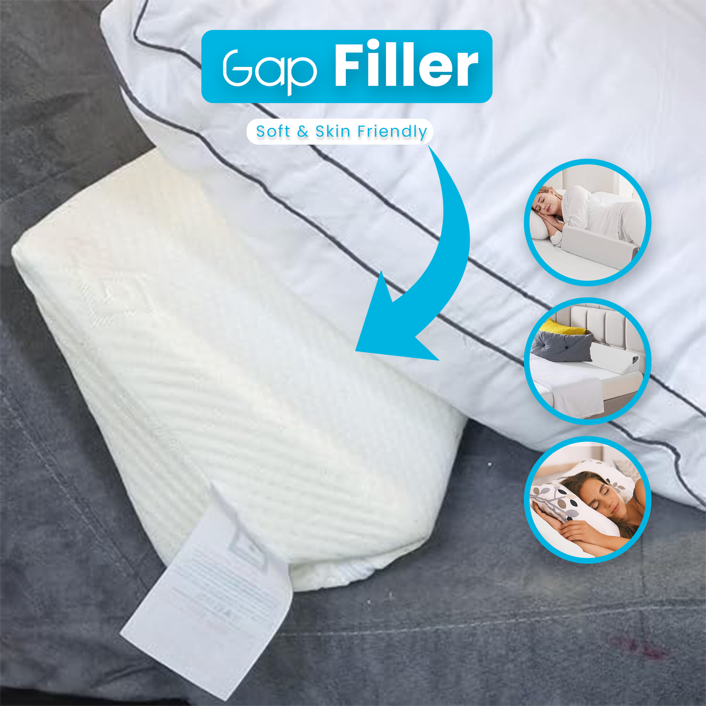 Super King 180 x 20 x 15 cm Extra-Wide Headboard Gap Filler Pillow Maximum Coverage for Large Beds