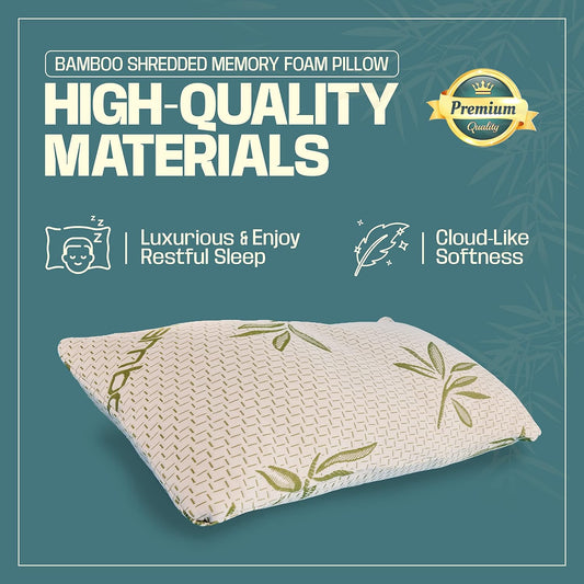 Pair of Bamboo Shredded Memory Foam Pillow Neck and shoulder Support