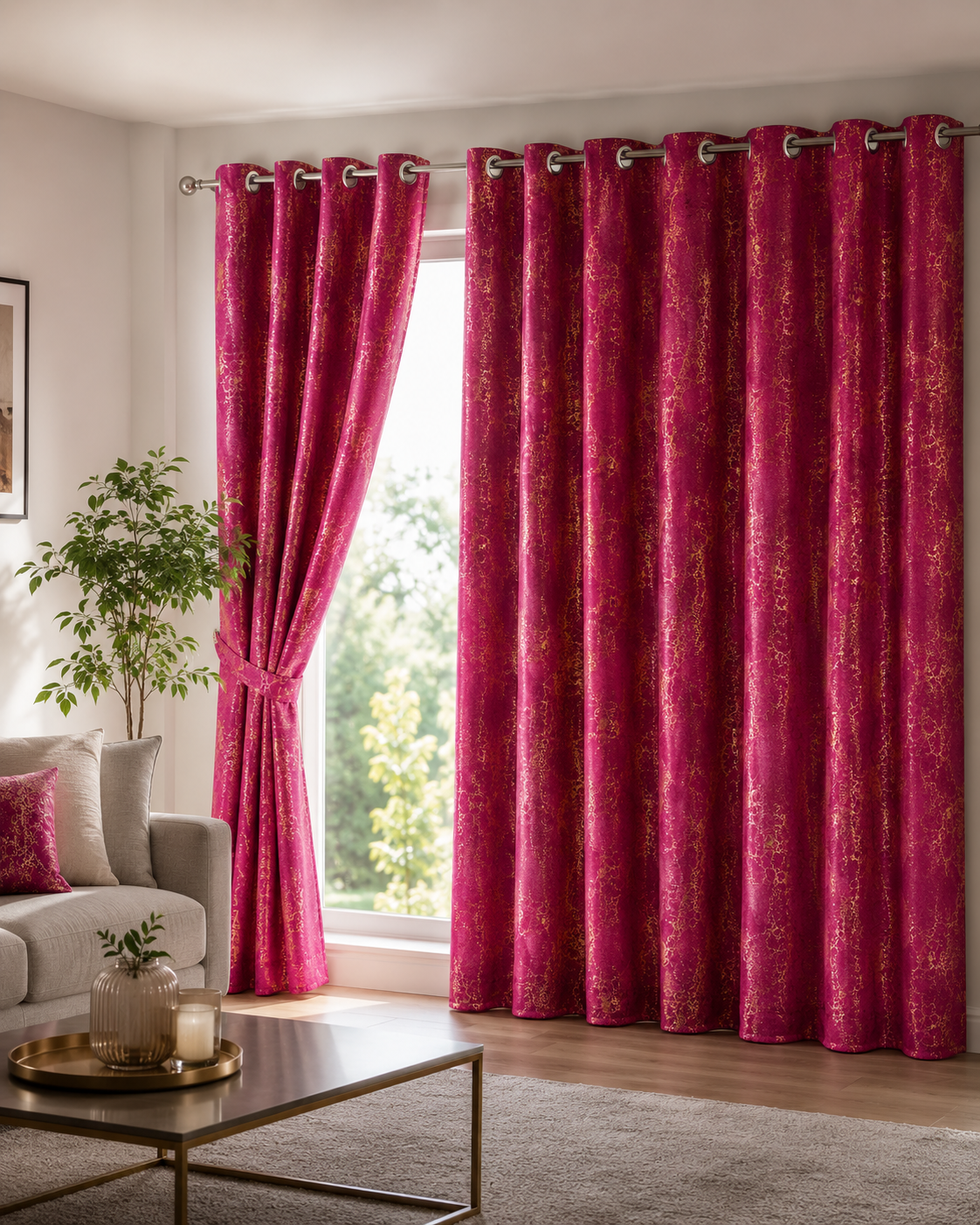 Modern Gold Foil Marble Print Drapes | Room Darkening Eyelet Curtains