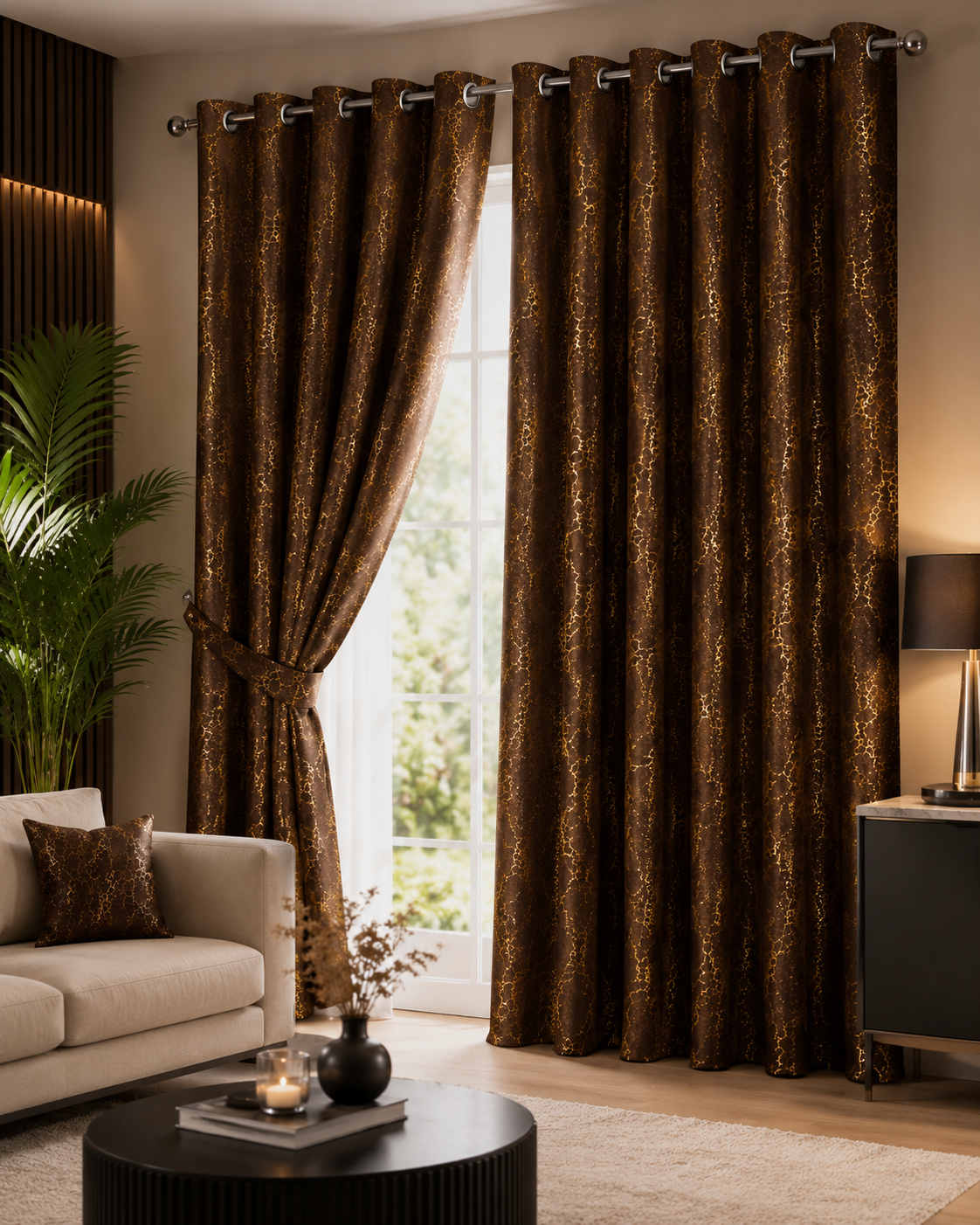 Modern Gold Foil Marble Print Drapes | Room Darkening Eyelet Curtains