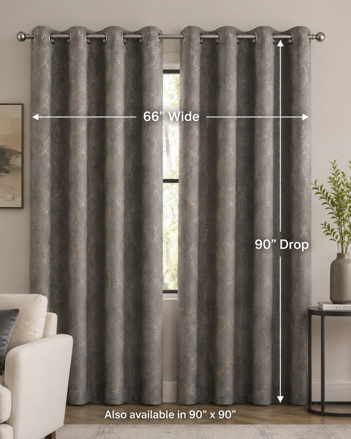 Modern Gold Foil Marble Print Drapes | Room Darkening Eyelet Curtains