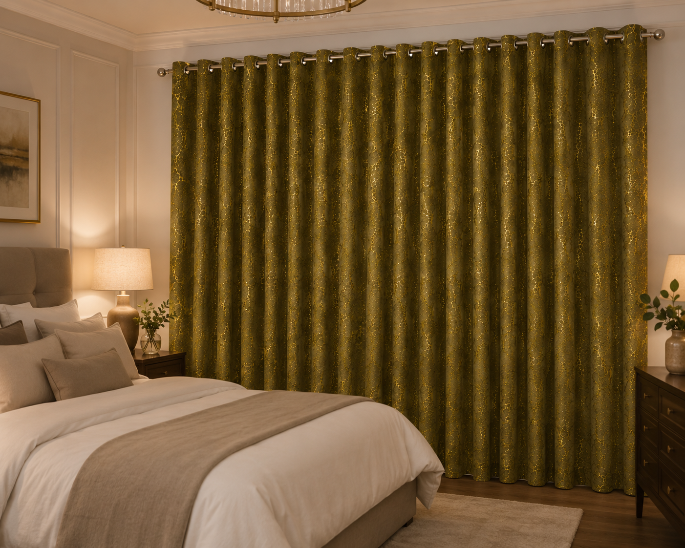 Modern Gold Foil Marble Print Drapes | Room Darkening Eyelet Curtains