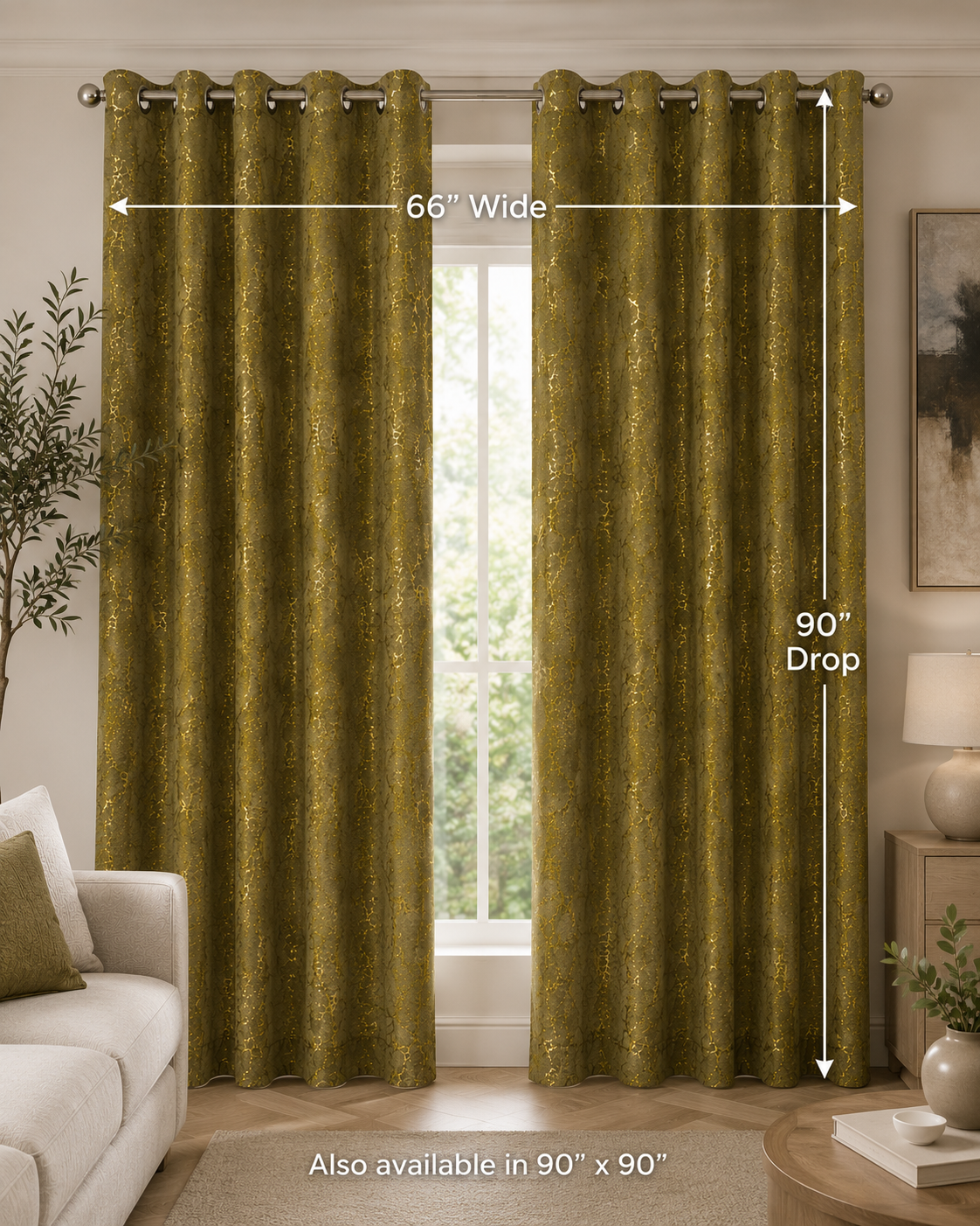 Modern Gold Foil Marble Print Drapes | Room Darkening Eyelet Curtains