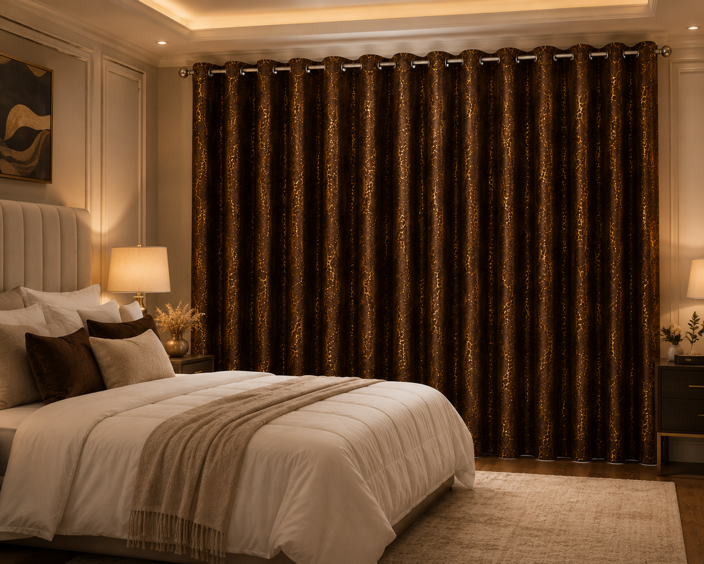 Modern Gold Foil Marble Print Drapes | Room Darkening Eyelet Curtains