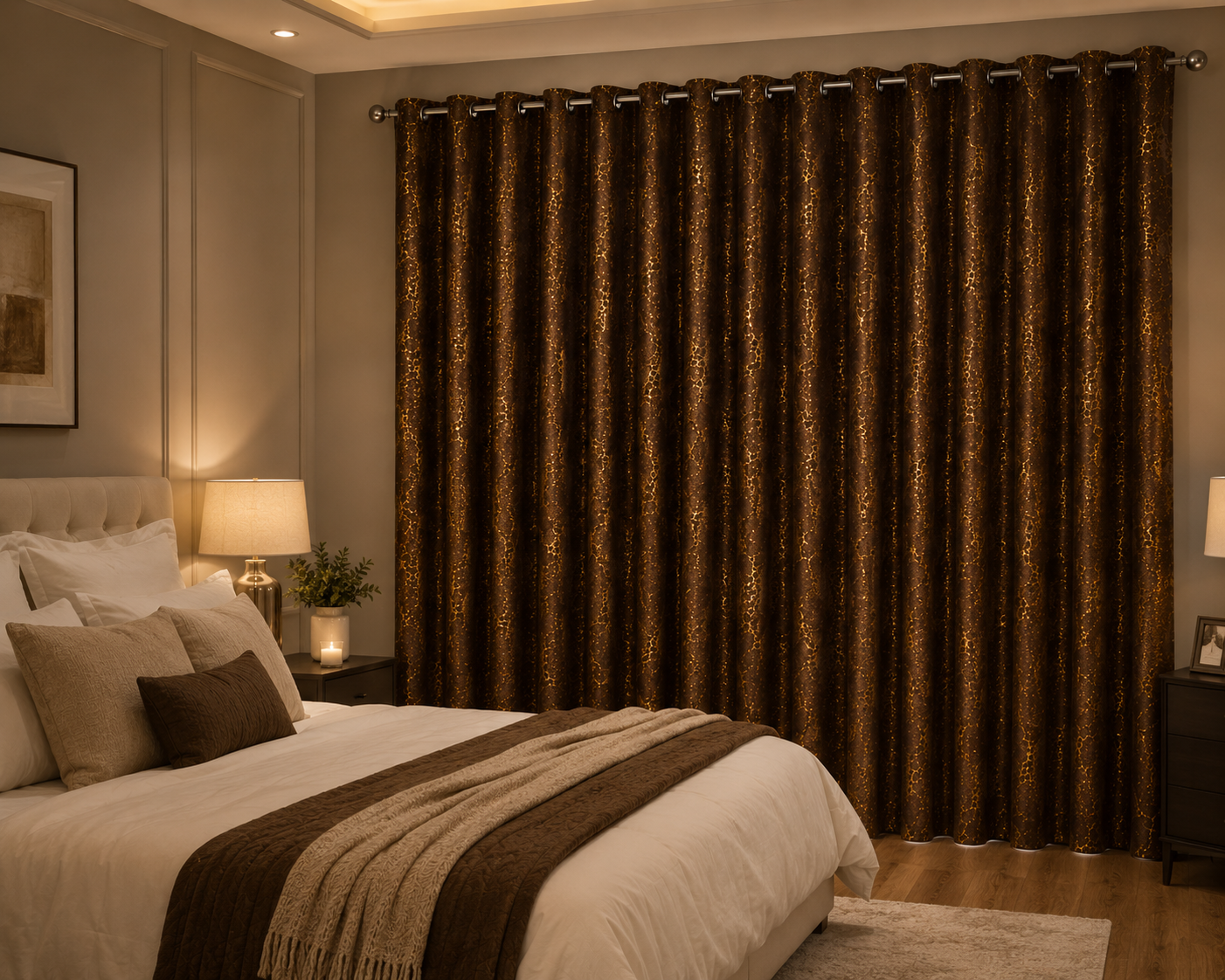Modern Gold Foil Marble Print Drapes | Room Darkening Eyelet Curtains