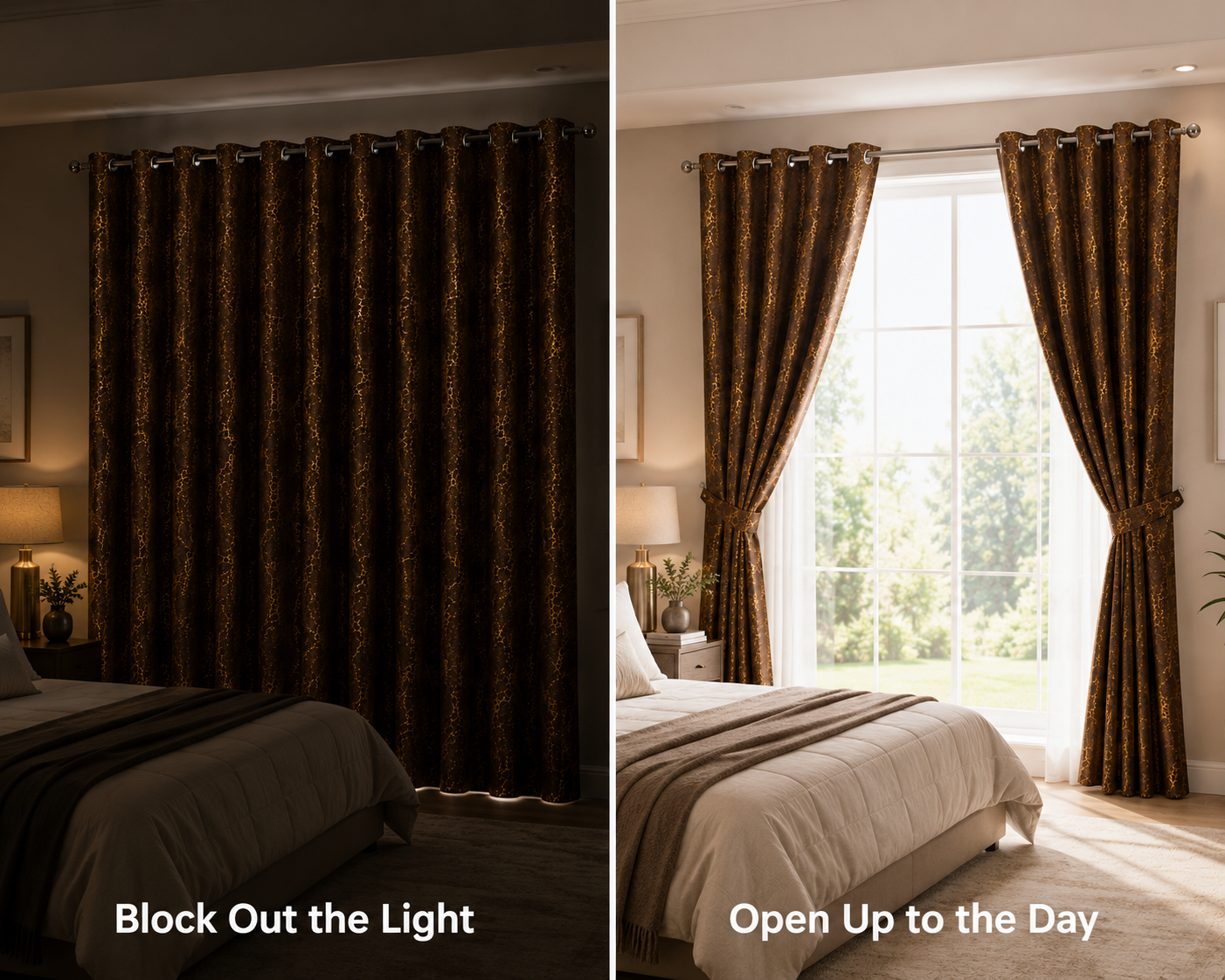 Modern Gold Foil Marble Print Drapes | Room Darkening Eyelet Curtains