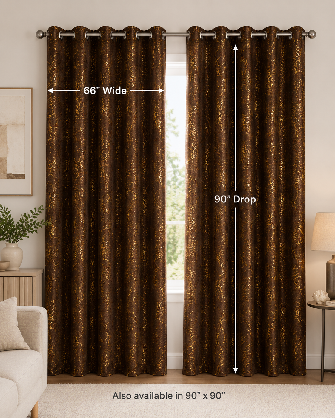 Modern Gold Foil Marble Print Drapes | Room Darkening Eyelet Curtains