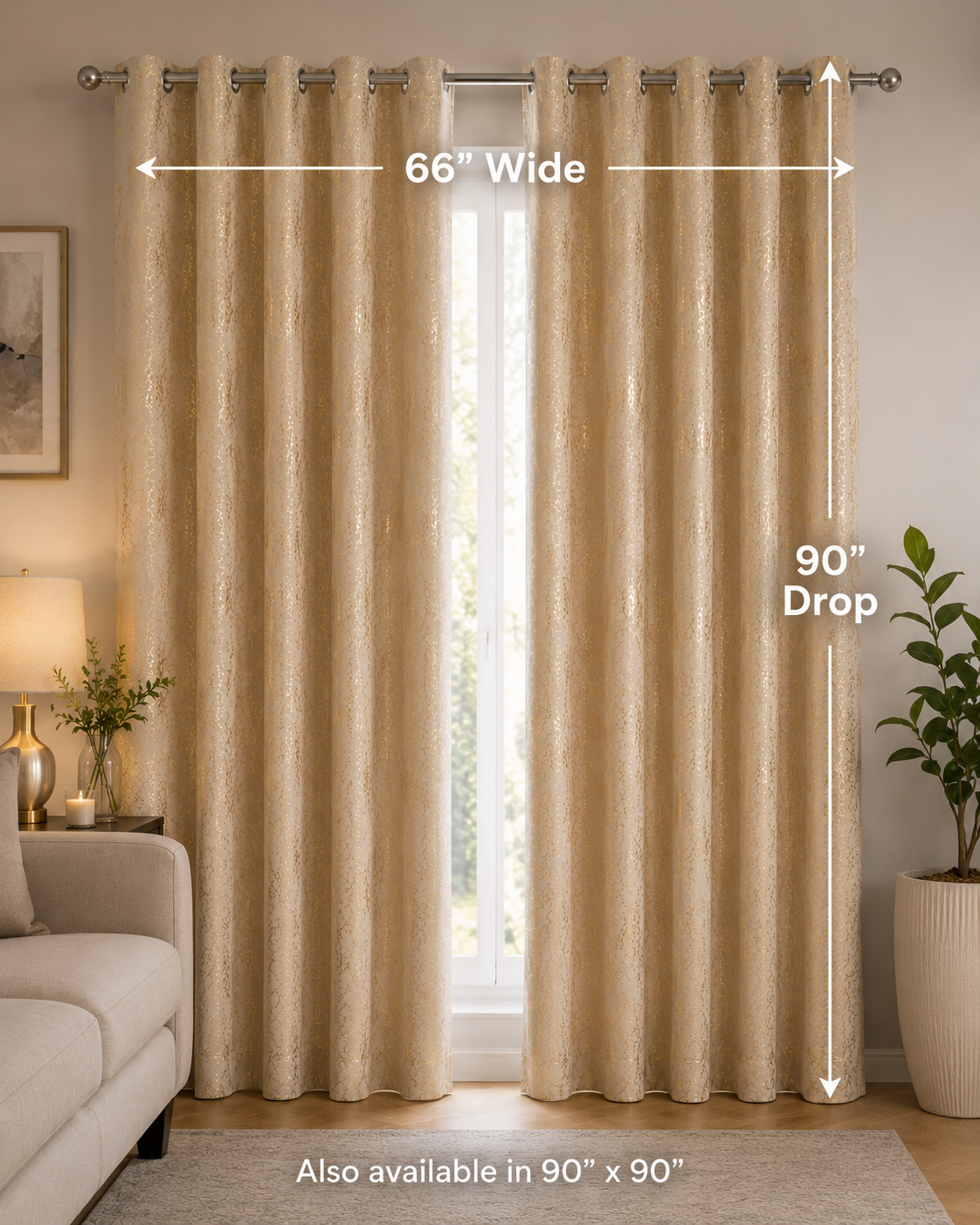 Modern Gold Foil Marble Print Drapes | Room Darkening Eyelet Curtains