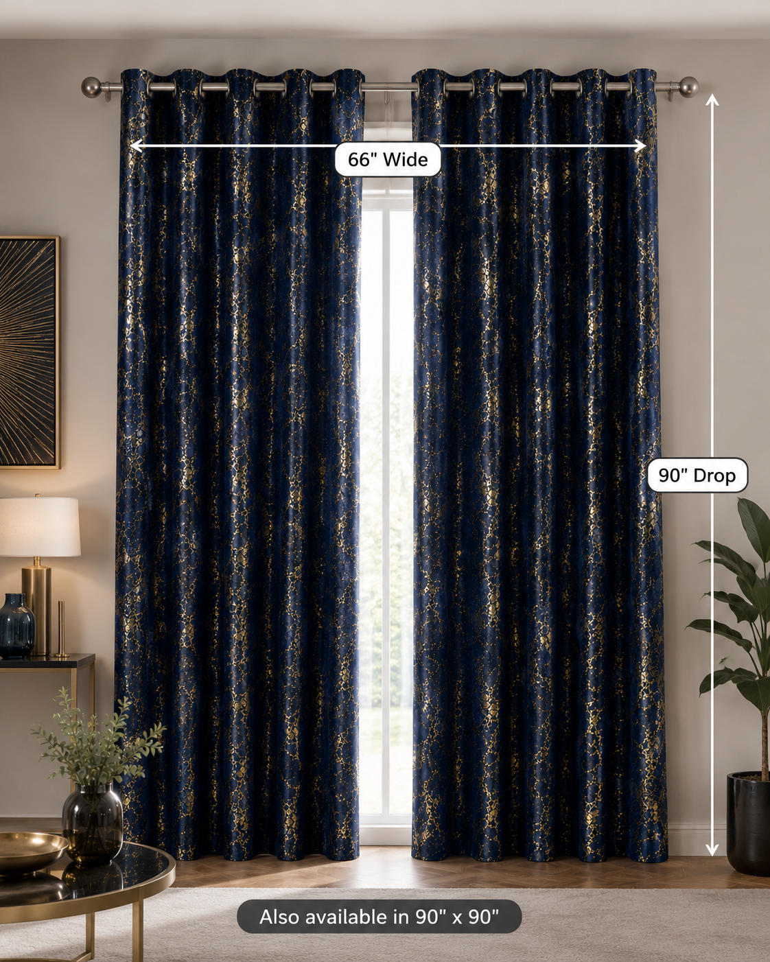 Modern Gold Foil Marble Print Drapes | Room Darkening Eyelet Curtains