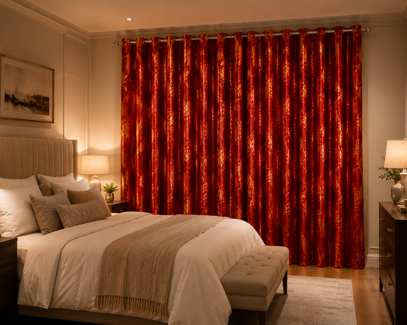 Modern Gold Foil Marble Print Drapes | Room Darkening Eyelet Curtains