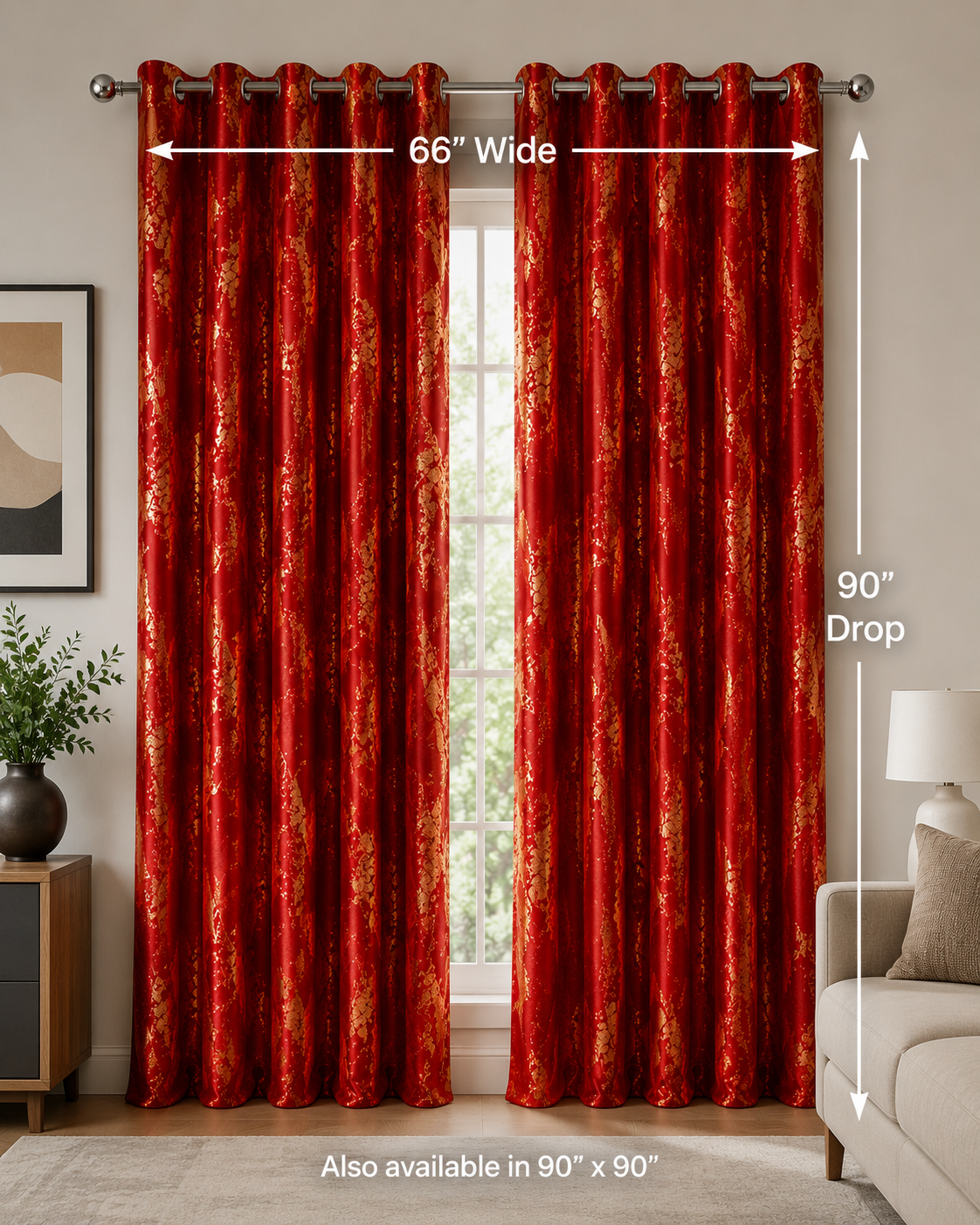 Modern Gold Foil Marble Print Drapes | Room Darkening Eyelet Curtains