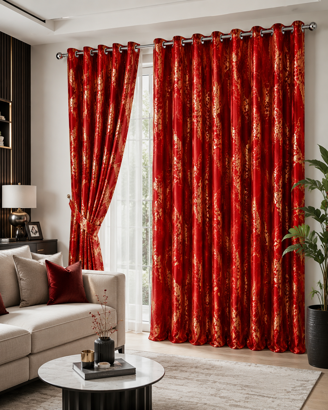 Modern Gold Foil Marble Print Drapes | Room Darkening Eyelet Curtains