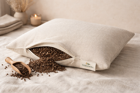 Adjustable Organic Buckwheat Hull Pillow with Breathable Hemp Cover | Sustainable Natural Support