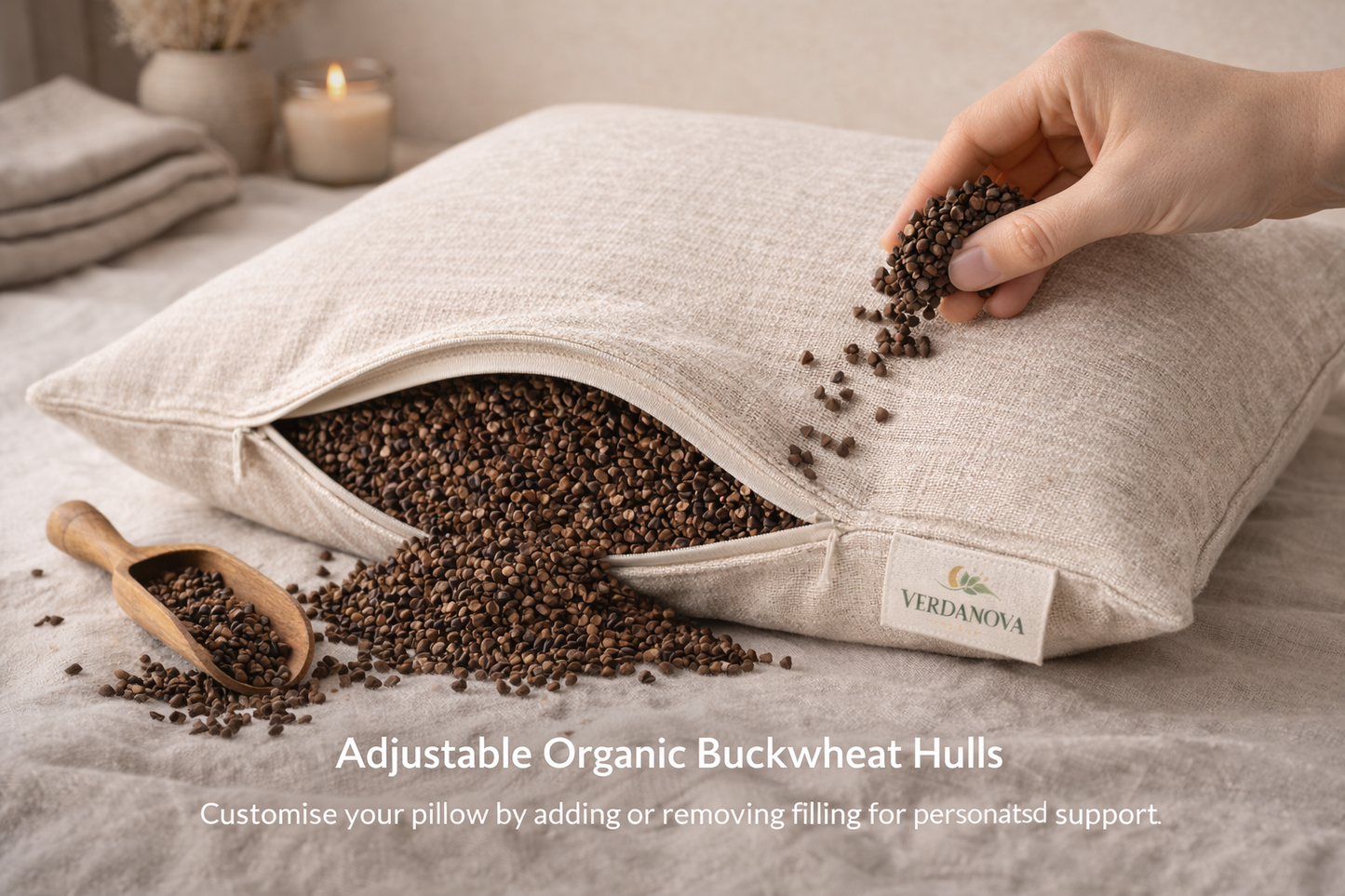 Adjustable Organic Buckwheat Hull Pillow with Breathable Hemp Cover | Sustainable Natural Support