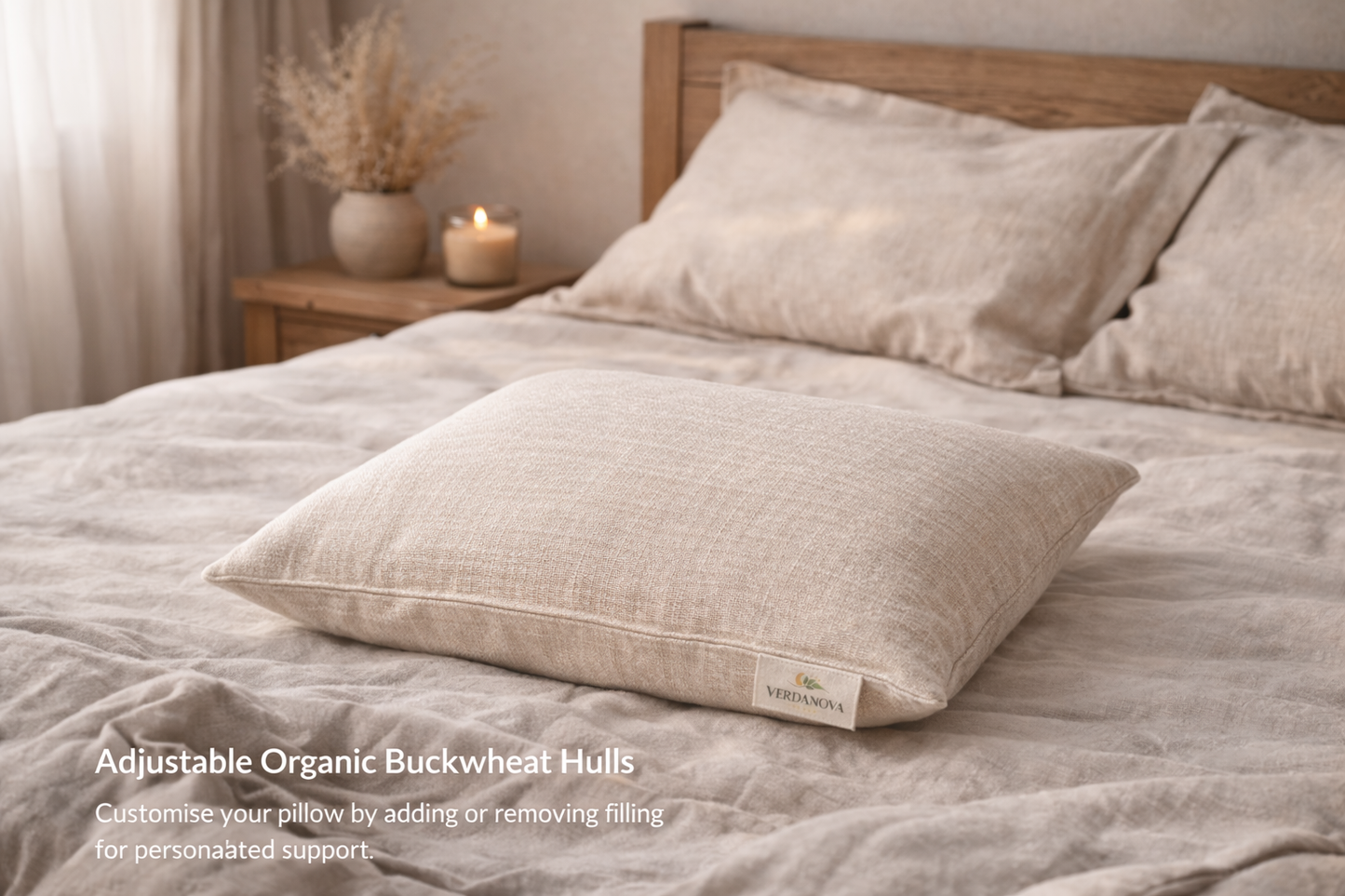 Adjustable Organic Buckwheat Hull Pillow with Breathable Hemp Cover | Sustainable Natural Support